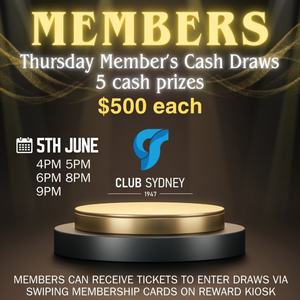 weekly members draw 05062025 Club Sydney