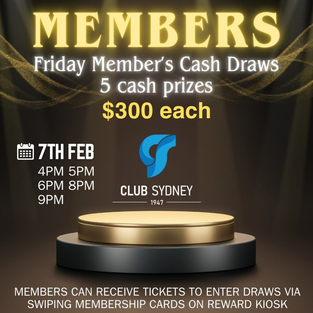 Club Sydney Friday weekly members cash draw