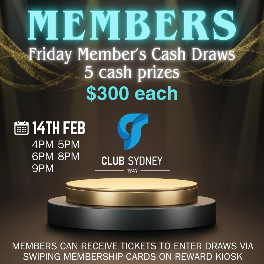 Club Sydney Friday weekly members cash draw