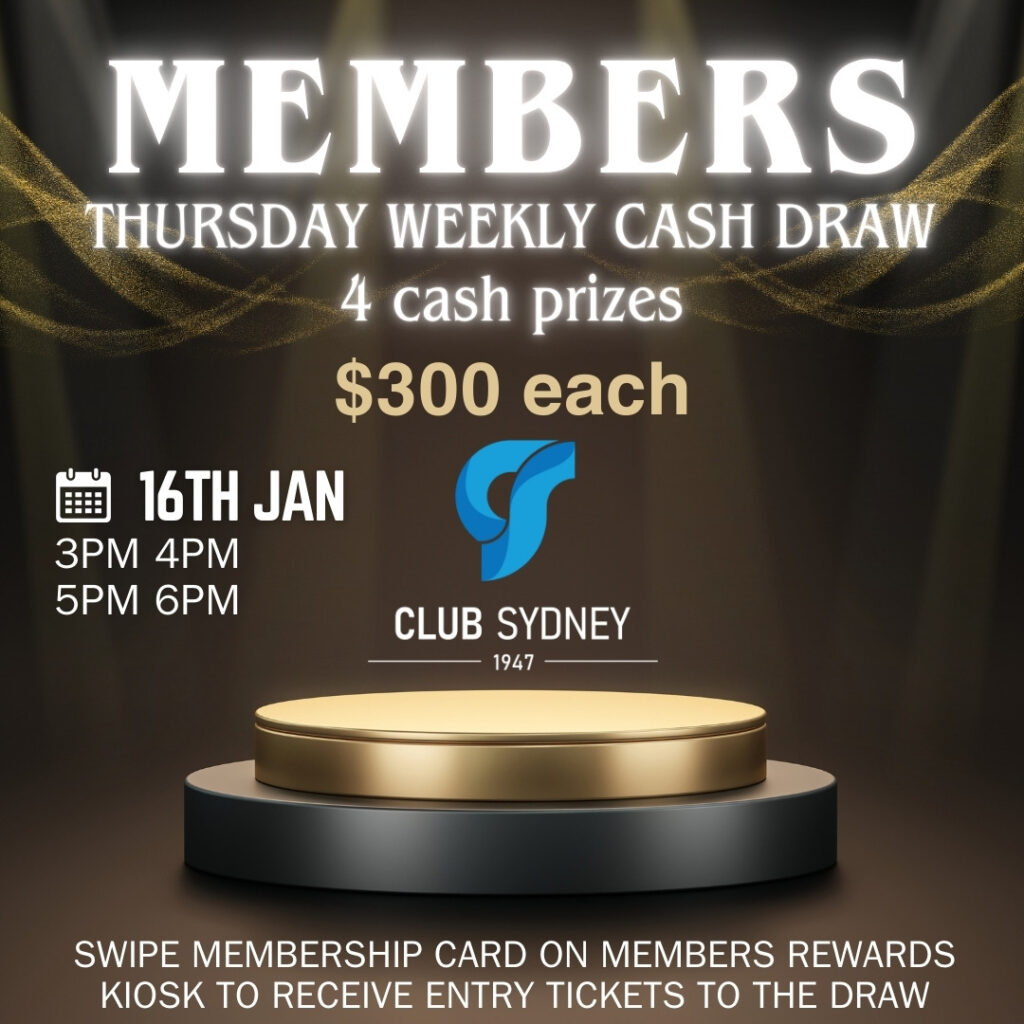 weekly members draw 16 01 2025 Club Sydney