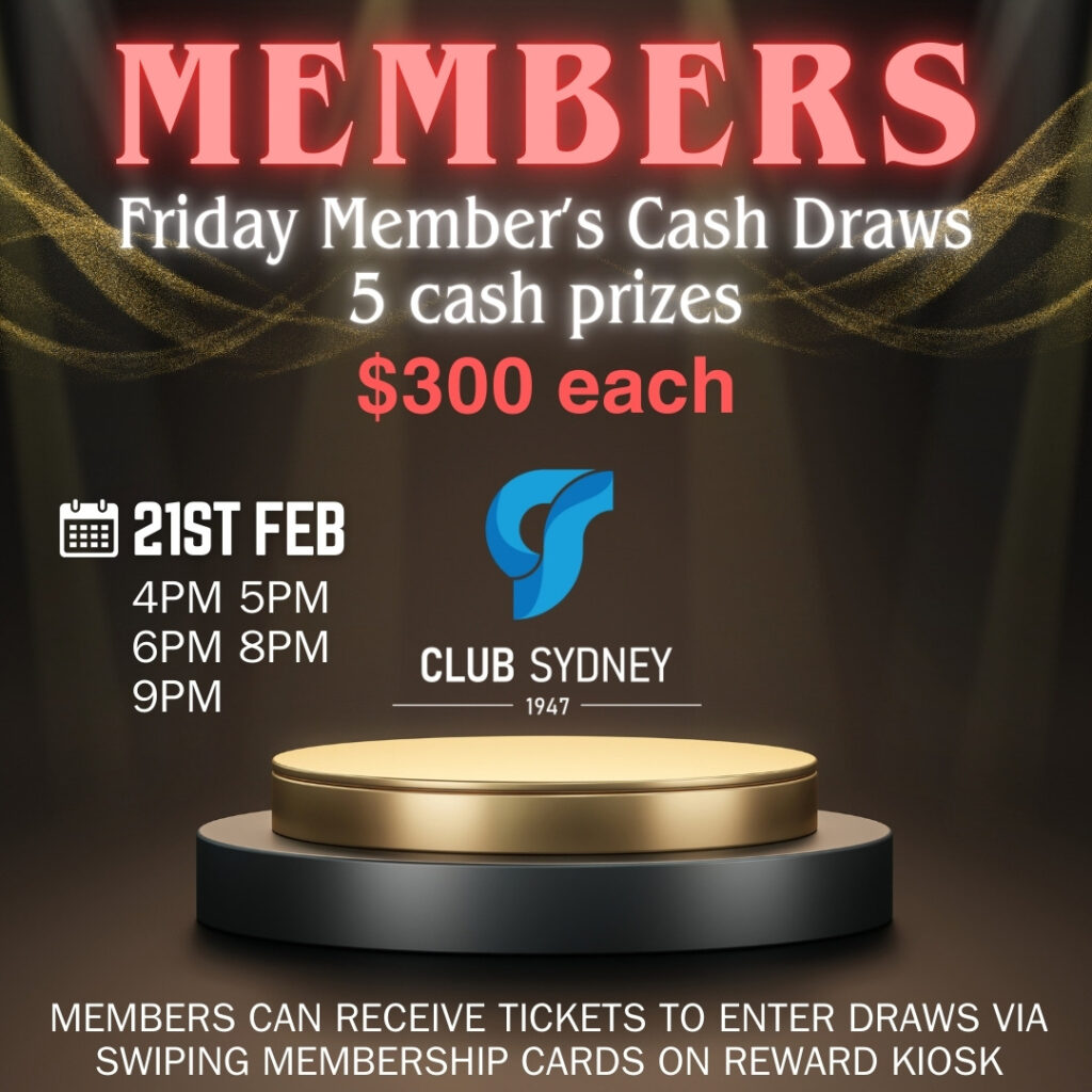 Club Sydney Friday weekly members cash draw