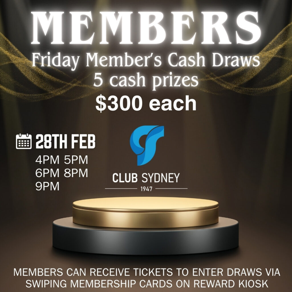 Club Sydney Friday weekly members cash draw