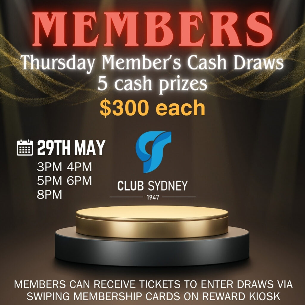 weekly members draw 29052025 Club Sydney