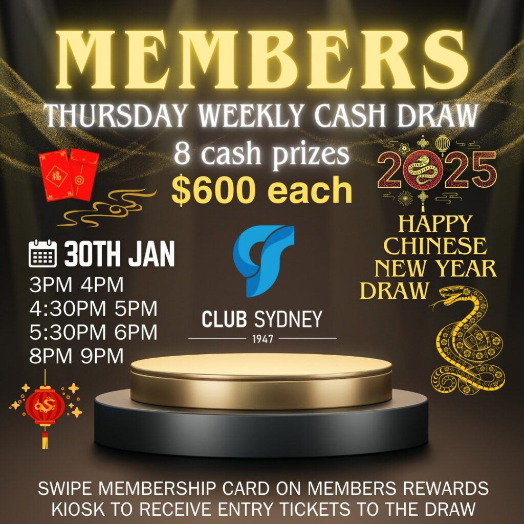 weekly members draw Happy Chinese New Year Draw 30012025 Club Sydney